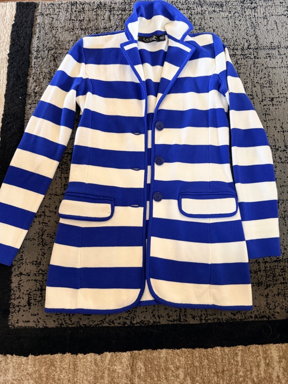 Ralph Lauren Royal Blue & White Striped Knit Sweater Brand new